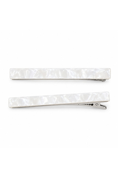 Srctech Set de 2 agrafe de păr subțiri, lungi, cu model alb - Set de agrafe subțiri cu aspect lung - 9 CM
