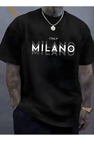 LELVANİ Ανδρικό μπλουζάκι Milano με στάμπα κειμένου και λαιμόκοψη ποδηλάτου