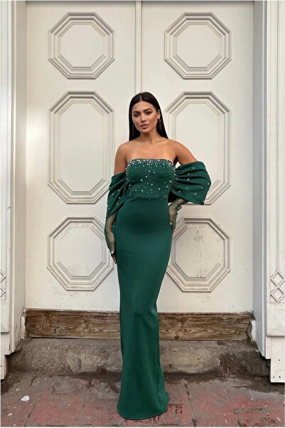 Şeker Portakalım Flexible Tulle Strapless Evening Dress Fabric Dress