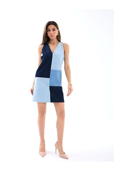 Şeker Portakalım 7385 Denim Dress-Blue