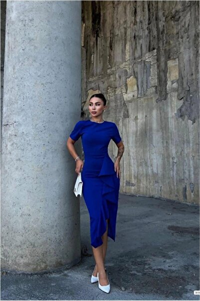 Şeker Portakalım Crepe Slit Bicycle Evening Dress Fabric Dress Collar