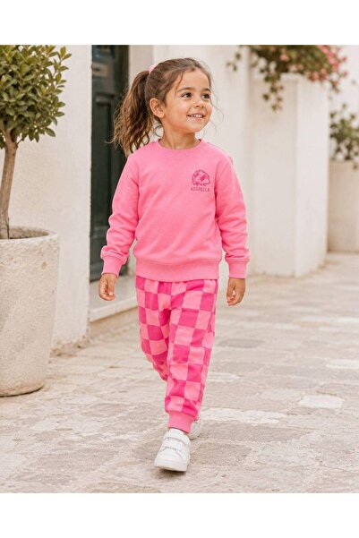 is kids wear Kız Çocuk %100 Pamuk Fırçalı Kumaş Eşofman Takımı / Sweatshirt V...