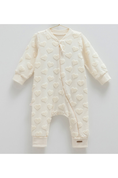 Caramell İncibaby Heart Detailed Zippered Cotton Luxury Baby Girl Sleeping Ba...