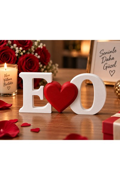 Linia Home Harfli Kalp Dekorasyon Süsü Sevgiliye Hediye Romantik Masa Süsü Öz...
