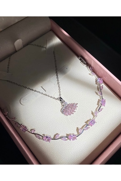 ArtBDesign Büyük Özel Hediye Kutulu Kuğu Kolye ve Lale Bileklik