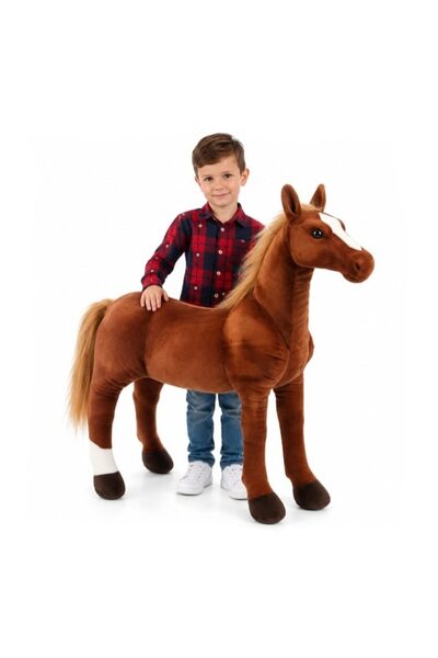 MASHASHOP Realistic plush horse, soft toy for children, brown, 65 cm