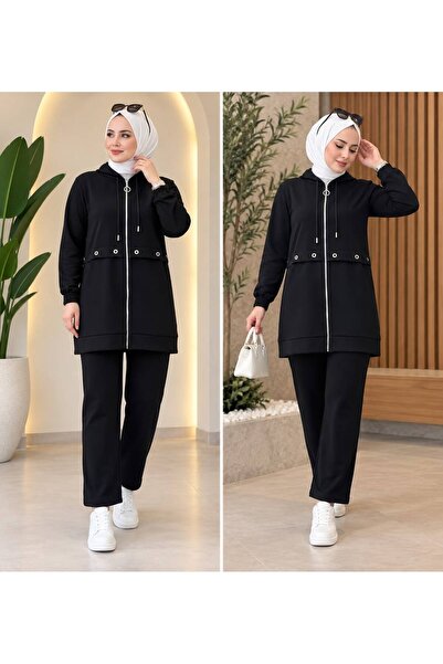 HANEDAN TESETTÜR طقم ملابس رياضية من قماش أوشو بسحّاب وغطاء رأس من بويدان، طق...