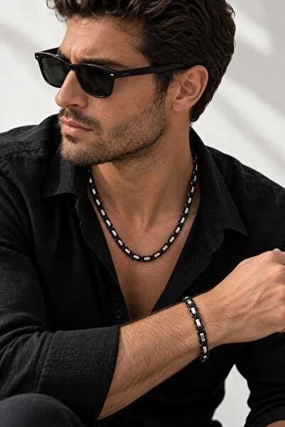 The Klōi Frame Black Erkek Çelik Kolye & Bileklik Seti