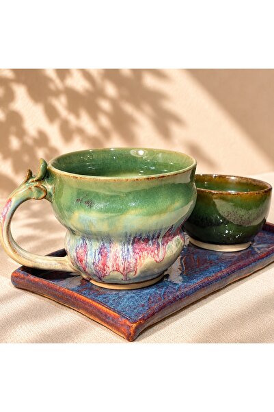 Ranowa Ceramic Forest Bloom El Yapımı Stoneware Kupa, Kase ve Seramik Tepsi 3...