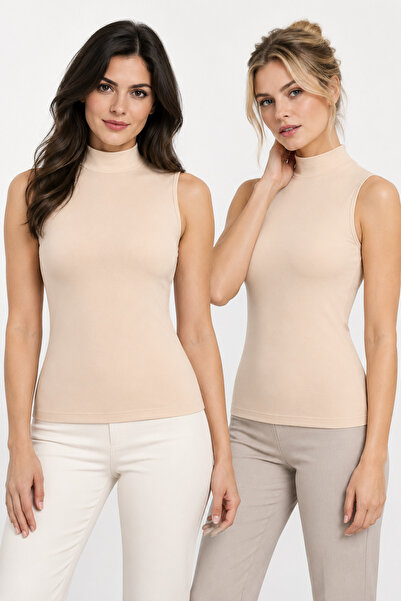 Loule Women's 2-Pack 95% Cotton Half Turtleneck Sleeveless Basic Undershirts ...