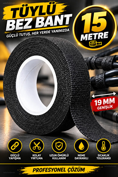 nelerbulurum 19 mm x 15 Metre Siyah Tüylü Bez Kablo Sarma ve İzolasyon Bandı ...