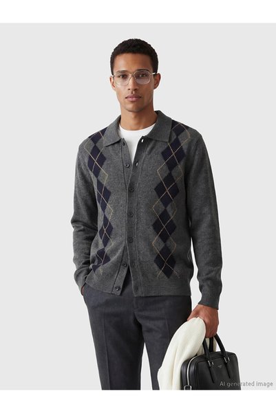 LC Waikiki Anthracite Standard Mold Polo Collar Men's Knitwear Cardigan