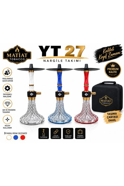 Matiat YT 27 Nargile Takımı Kristal Desenli Cam Gövde 3 Renk