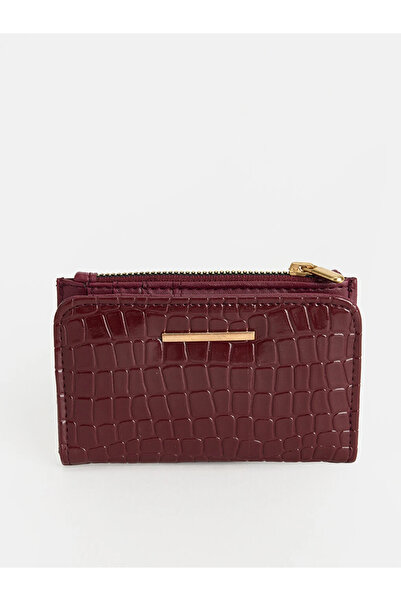 LC Waikiki Bordo Kroko Desenli Kadın Cüzdan