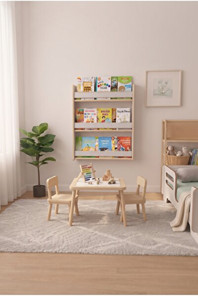 terra ws Montessori Ahşap Çocuk Kitaplığı | Duvara Monte 3 Raflı Doğal Bebek ...
