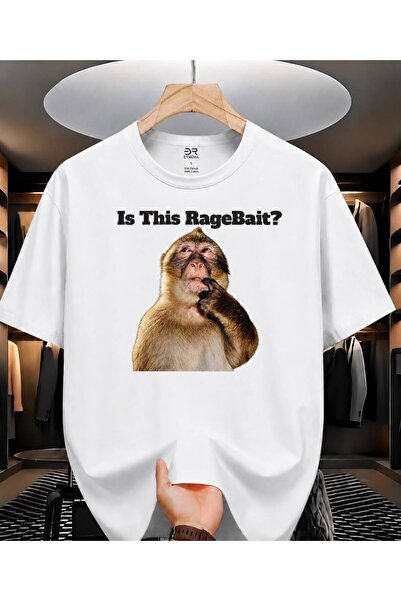 EYMORA Is This Ragebait? Thinking Monkey Printed White Unisex T-Shirt – Funny...