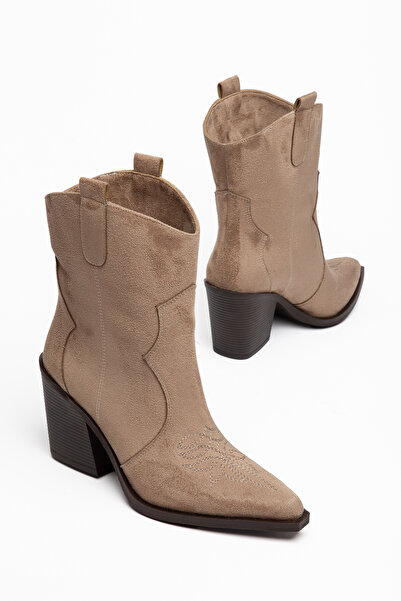 MS SUGAR SHOES Kadın Kovboy Bot Western Dikiş Detaylı Sivri Burun Kalın Topuk...