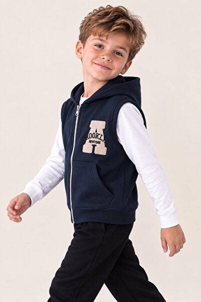ZİMEXİ 7-8-9-10 Years Old Three-Threaded Embroidered Children's Cardigan Vest
