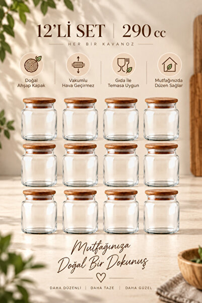 Woodcept. Sora Set of 12 Wooden Vacuum Lid Glass Spice Jar Storage Jar Natura...
