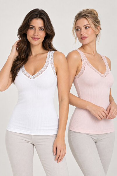 Loule Women's 2-Pack Modal Camisole Bra Singlet Lace Detailed Undershirt - St...