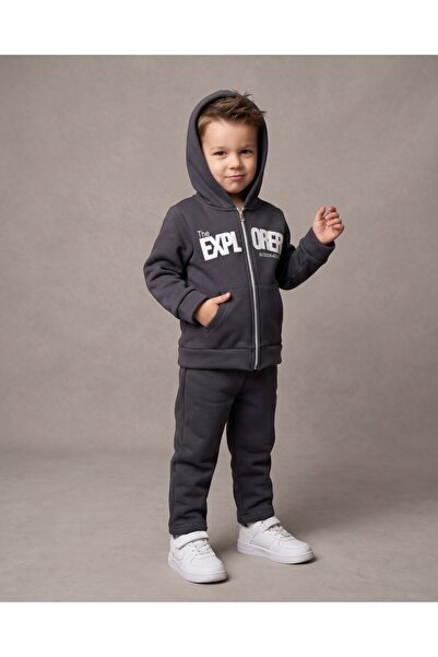 Ege Bebek Boy's Winter 3-Strand Hooded Cardigan 2-3-4-5-6 Years Old 2-Piece T...