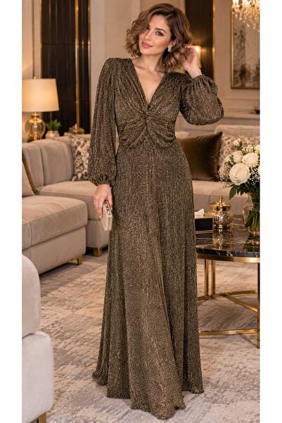 Velora Dresses فستان سهره لامع بني