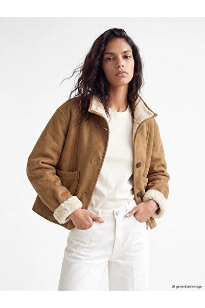LC Waikiki Brown Oversize Women's Suede Look Coat