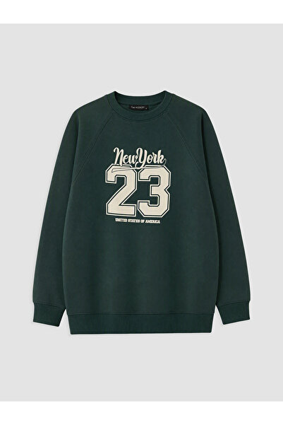 LC Waikiki Green Printed Oversize Women's Thick Sweatshirt Tunic