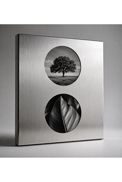 Peony Wood Craft Fırçalı Paslanmaz Çelik İkili Duvar Fotoğraf Çerçevesi - 1 Adet