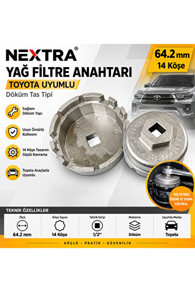 NEXTRA Toyota Yağ Filtresi Sökme Anahtarı 64.2 mm 14 Köşe 1/2” Döküm Tas Tipi...