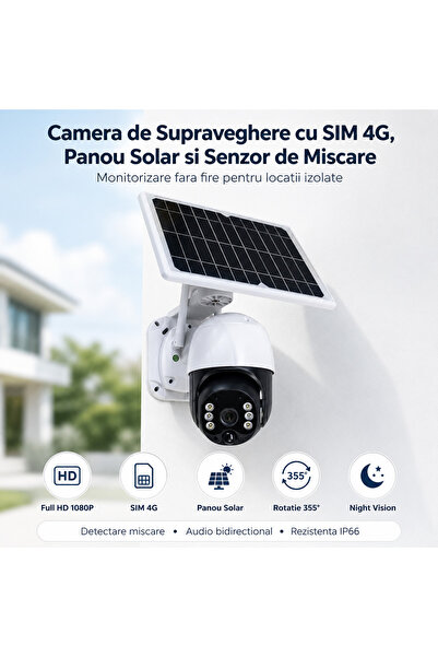 OEM Cameră solară 4G cu panou solar și 355 °   Rotație