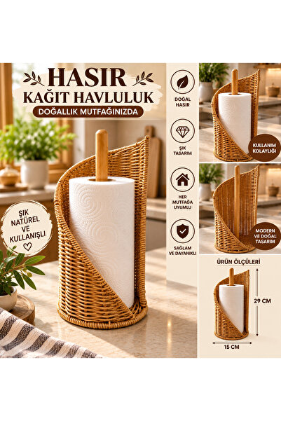 Pembelia Life Rattan Kâğıt Havluluk Standlı Bambu Direkli Mutfak Kâğıt Havlu ...