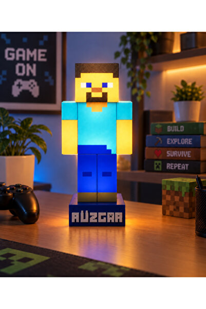 hdrlazerdizayn Kişiye Özel İsimli Minecraft Piksel Karakter Masa ve Gece Lambası