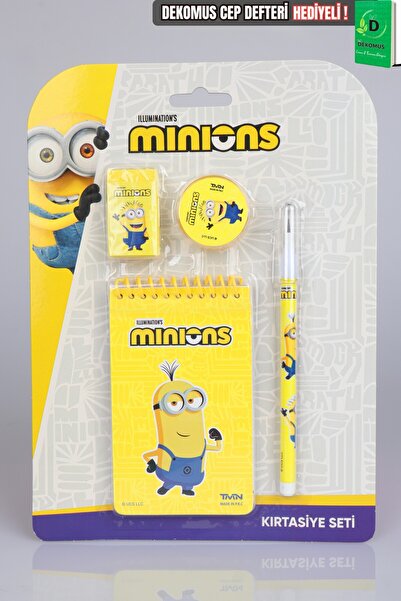 Minions Licensed 4-Piece Stationery Set with Dekomus Pocket Notebook as a Gift