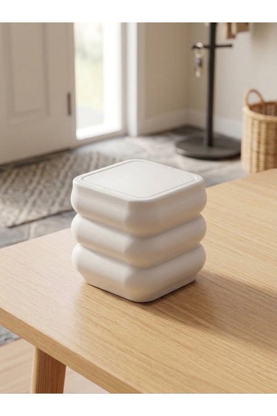 Modern Dalgalı Kapaklı Masaüstü Çöp Kovası ve Düzenleyici Organizer Kutu