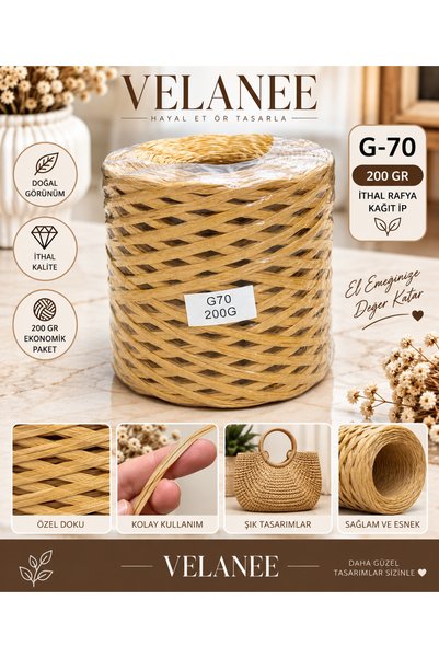 VELANE STORE G70 İthal Rafya Kağıt İp 200 Gr Saman Sarısı – Çanta, Sepet ve Ö...