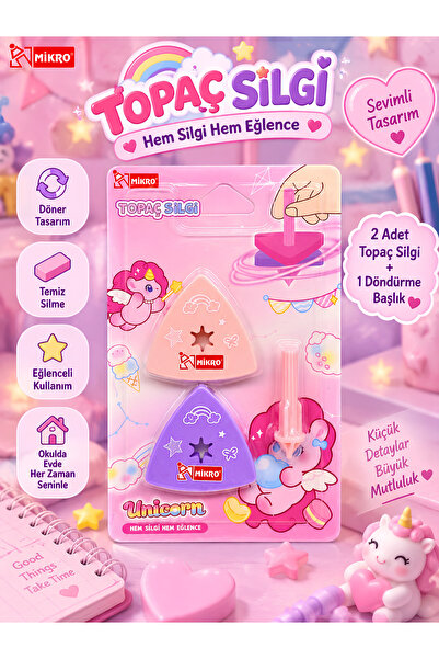ÖZ OFİS Yeni Trend Unicorn Topaç Silgi Döner Gyroscope Silgi – Unicorn Temalı...