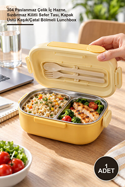 Yenilig 1 Piece 2-Compartment Food Container – 304 Stainless Steel Inner Cham...