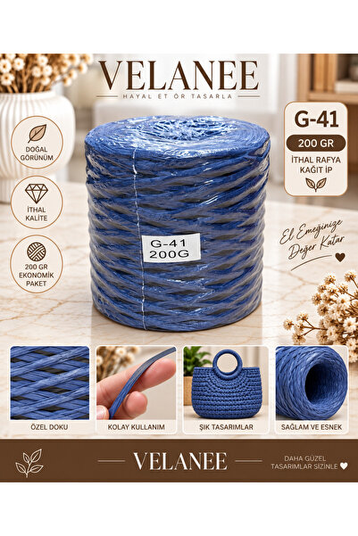 VELANE STORE G41 İthal Rafya Kağıt İp 200 Gr İndigo Mavi – Çanta, Sepet ve Ör...