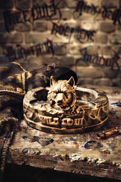 SOUL AND HEAT Black Gold, Wolf, Ashtray, Handmade Object, Decorative Ashtray,...