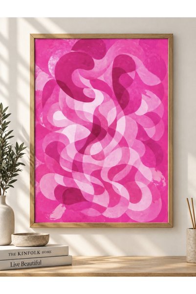 Genel Markalar MESELA Pembe Dalgalar Soyut Modern Pop Art Dijital Baskı Çerçe...