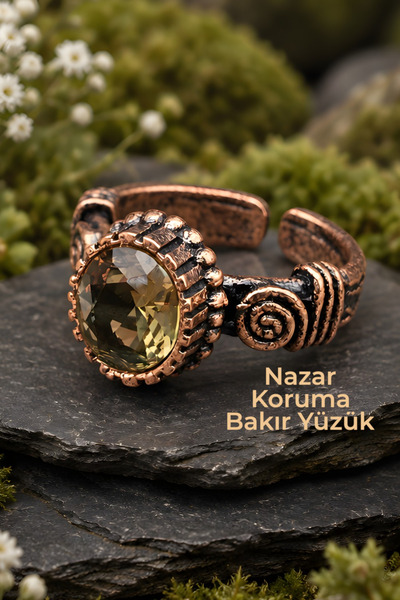 NBS Beautiful Naturel Stones Pure Copper Evil Eye Protection Zultanite Ring A...