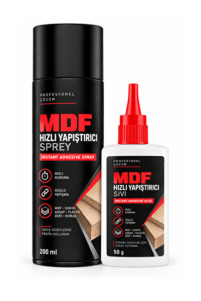 MDF Hızlı Yapıştırıcı Seti 200 ml Sprey + 50 gr Sıvı Japon Yapıştırıcı Ahşap Sunta Mobilya Güçlü Yapıştırıcı