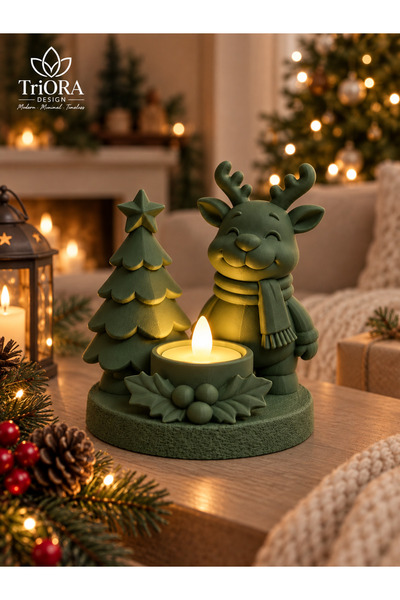 TriORA DESIGN Modern Minimal Timeless LumiRud Geyik ve Çam Ağacı LED Tealight...