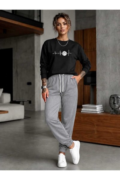 CLOTHES33 Trening cu guler rotund, set din 2 piese, model unisex pentru iarnă...