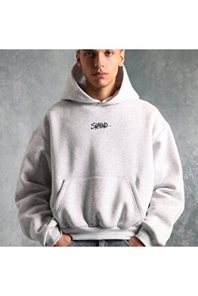 JANTIL MODA Γκρι μελανζέ unisex φούτερ με κουκούλα, μεγάλου μεγέθους, με 3 κλ...