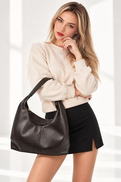 Bluewhs Women's Premium Soft Textured Faux Leather Hobo Shoulder Bag – Large Size, High Volume, Bitter Brown