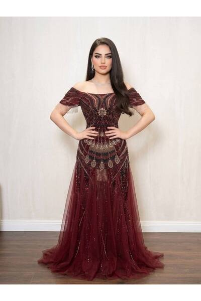 SAHRA-TALA Burgundy evening dress