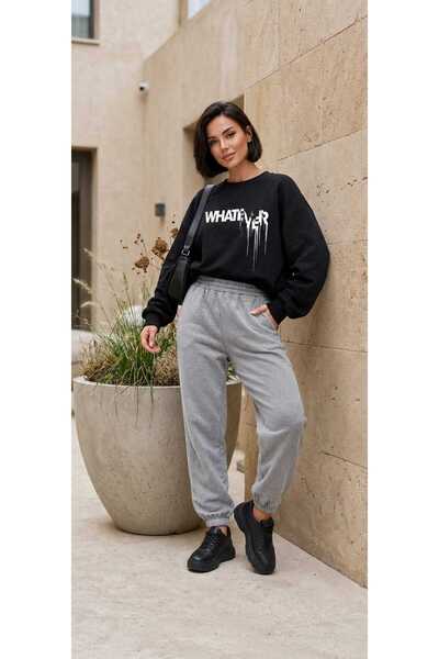 CLOTHES33 Trening cu guler rotund, set din 2 piese, de iarnă, cu imprimeu WHA...