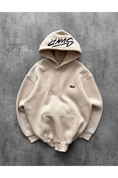 JANTIL MODA Unisex Oversize 3 İplik Şardonlu Kanguru Cepli "Kapüşonda ve Göğü...